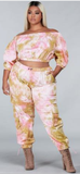 Cold shoulder pink/gold Tye Dye