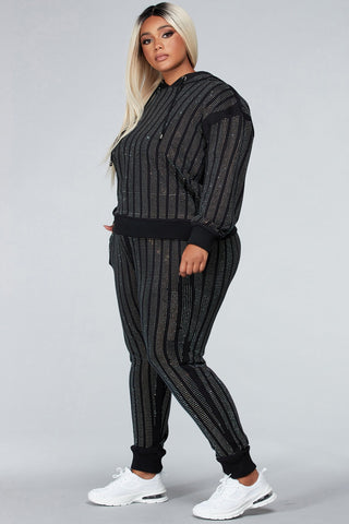 Black striped sparkling 2 piece sweatsuit